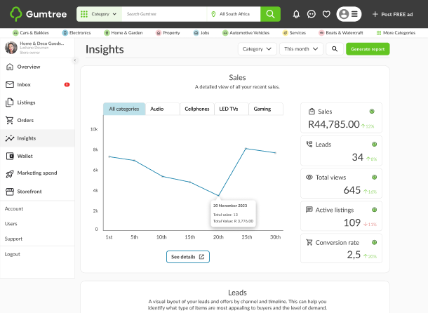 Gumtree Stores and Dashboards