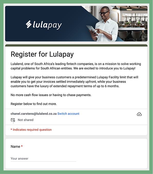 Lulapay sign-up Google form