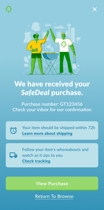 SafeDeal confirmation screen